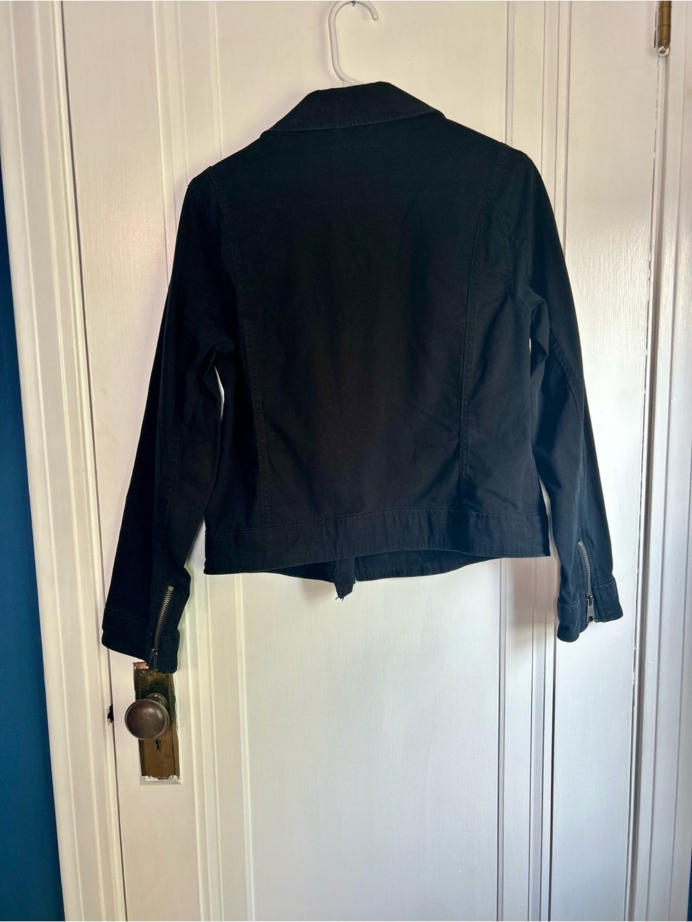 Old Navy Black Moto Jacket Women's Medium Zip Front Denim Biker Coat Size Medium - Picture 10 of 11